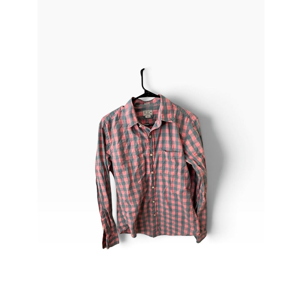 J.Crew Slim Fit Cotton Plaid Button Down Shirt Pink Gray Buffalo Check Medium